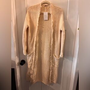 Free People Cream Open-Front Cardigan